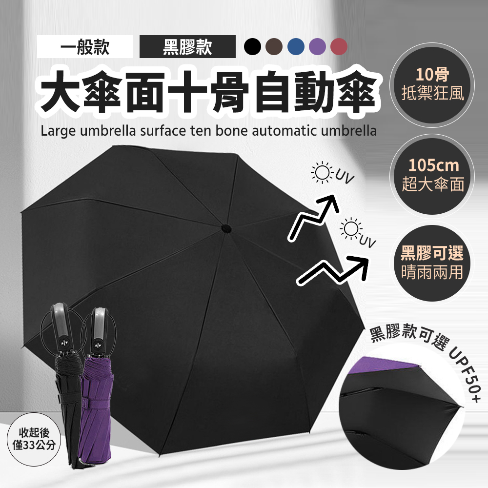 全自動收開十骨三折雨傘(十骨 自動傘 摺疊傘 抗風 晴雨傘)