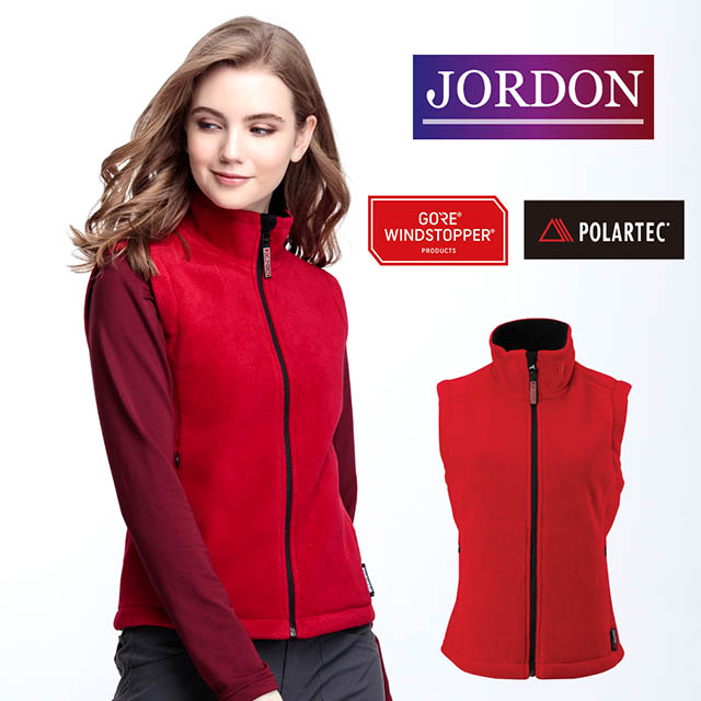 JORDON 橋登 女款 WINDSTOPPER+POLARTEC 防風刷毛背心 (暗紅/黑色)