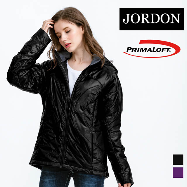JORDON 橋登 女款 PRIMALOFT 輕量保暖夾克 (黑色/深紫) #804