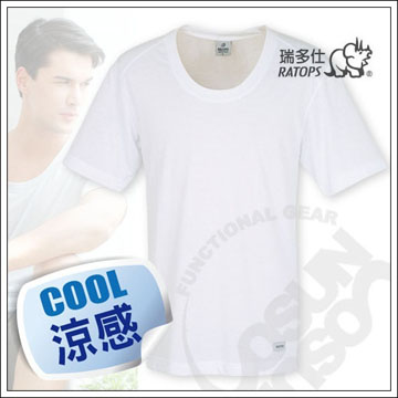 【RATOPS】男款 Coolmax 圓領快乾排汗內衣/隔熱/白 DE7003 