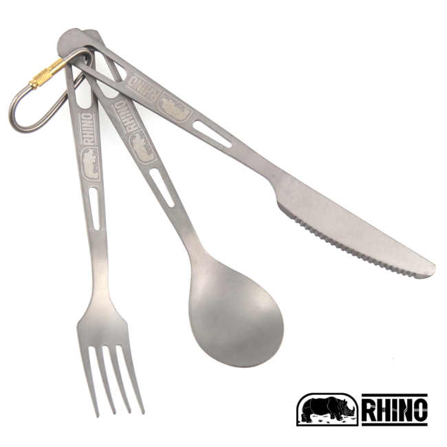 RHINO 犀牛 鈦合金刀叉匙(3合1附鉤環)組合