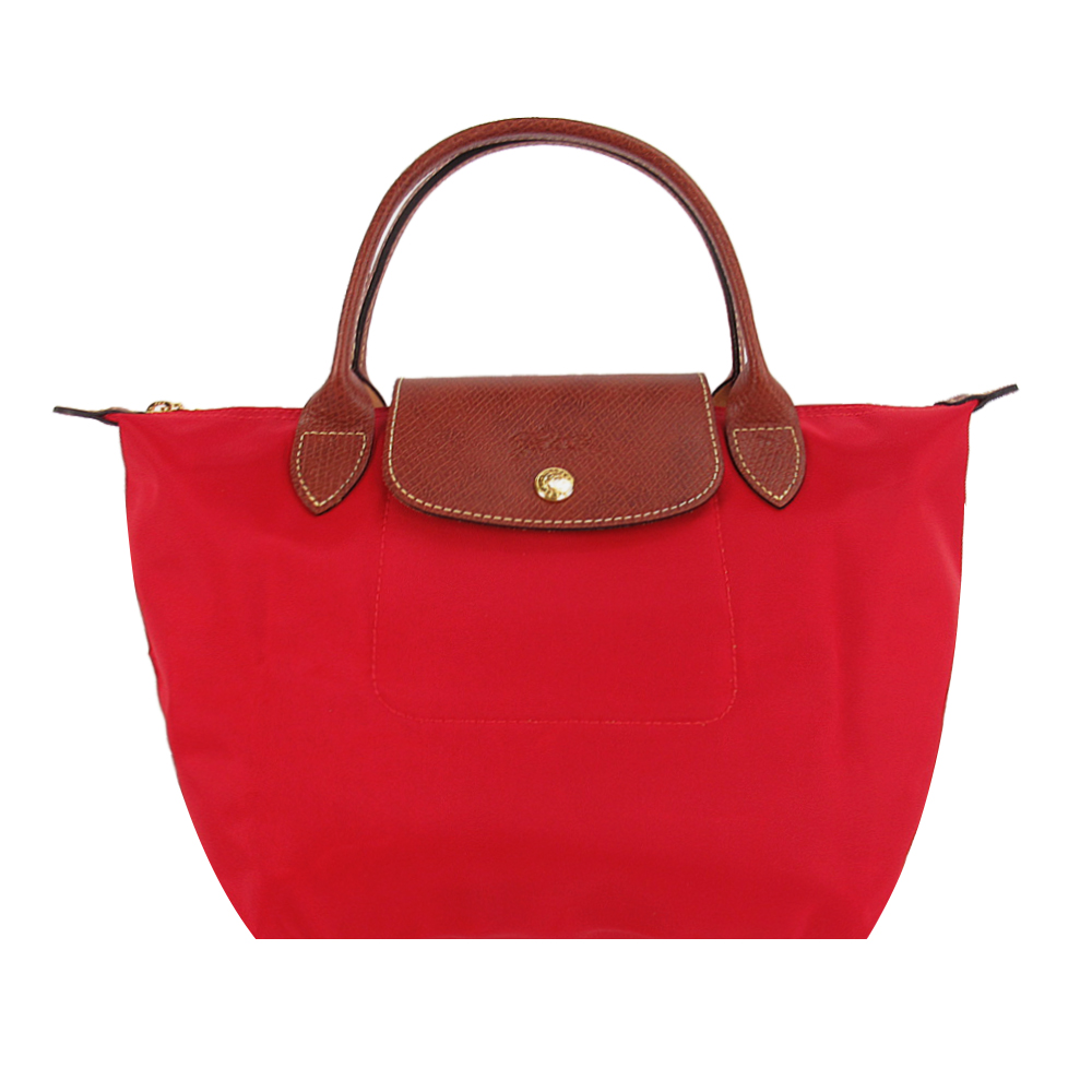 Longchamp Le Pliage 短把摺疊水餃包(小/茜草紅)
