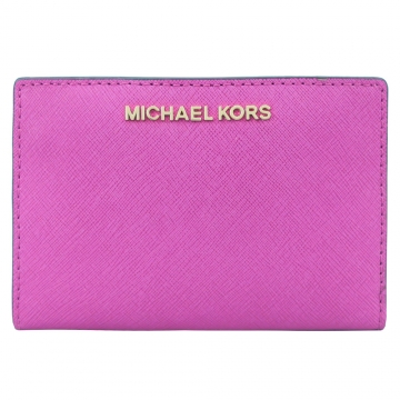 Michael Kors JET SET防刮卡片零錢短夾-紫紅