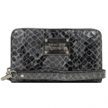Michael Kors 蛇紋皮革形拉鏈中夾(灰藍)