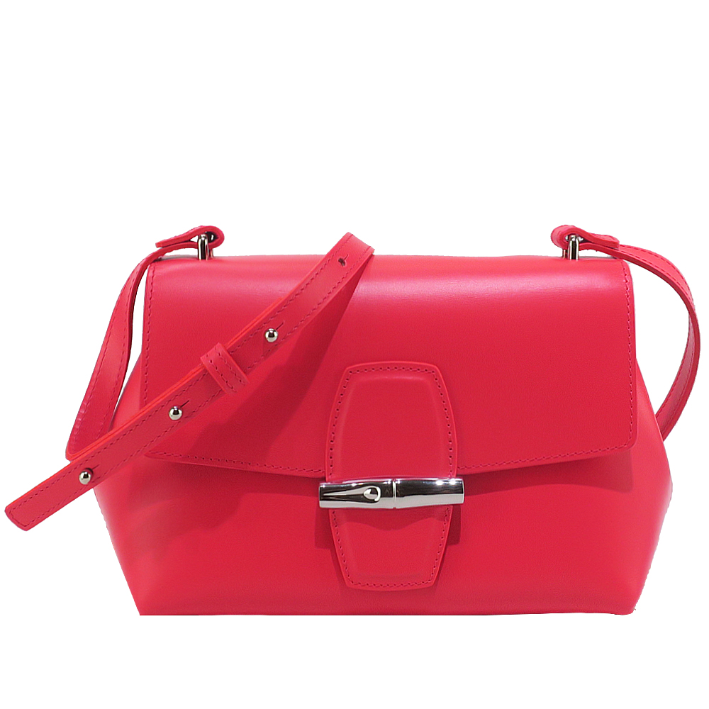 Longchamp ROSEAU 系列竹節牛皮翻蓋斜背包(小/罌粟紅)