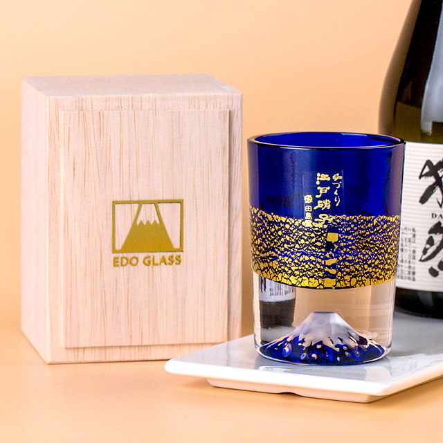 田島硝子 職人手工製作 富士山金箔 冷酒杯 燒酒杯 琉璃藍色(TG20-016-1GB)