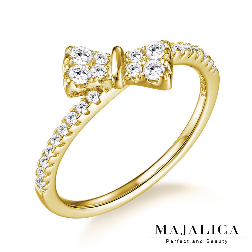 Majalica 純銀戒指 可愛蝴蝶結 925純銀尾戒 精鍍黃K金 金色款 單個價格 PR6050-2