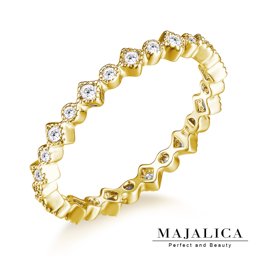 Majalica 純銀戒指 雅致耀眼 925純銀尾戒線戒 精鍍黃K金 金色款 單個價格 PR6046-2