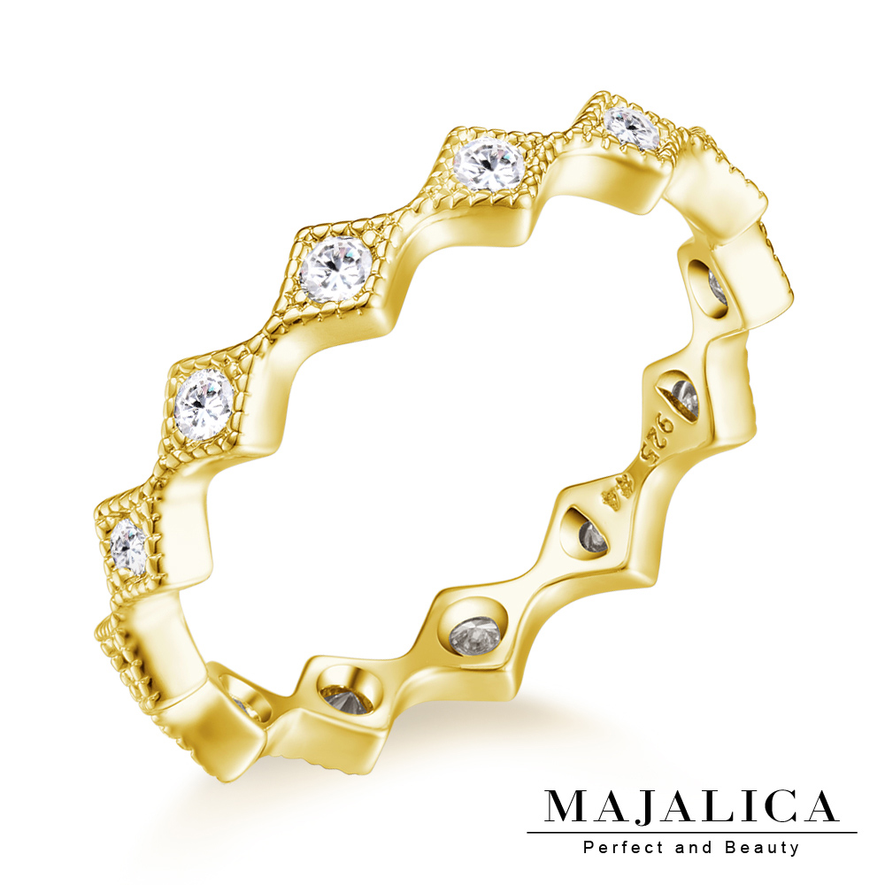 Majalica 純銀戒指 菱格造型 925純銀尾戒 精鍍黃K金 金色款 單個價格 PR6045-2