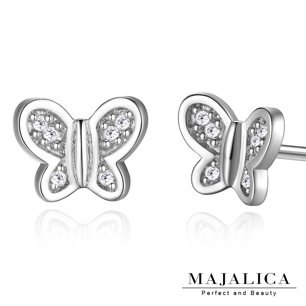 Majalica 純銀耳環迷你蝴蝶925純銀貼耳耳釘 三色任選 一對價格 PF5063