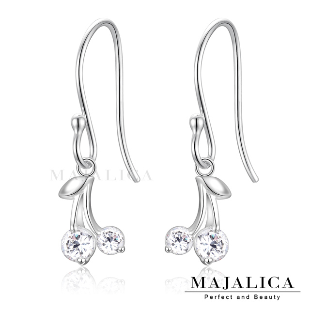 Majalica 純銀耳環 甜蜜櫻桃 耳勾式耳環 925純銀 銀色款 一對價格 PF8070