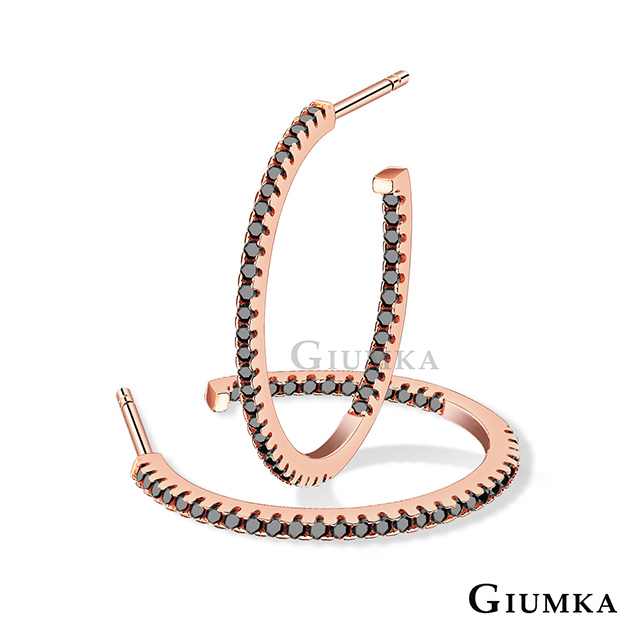 GIUMKA C型簡約雙邊鑽純銀耳環 925純銀 玫金黑鋯款 名媛淑女款 一對價格 MFS06124-4