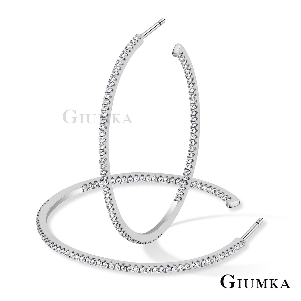 GIUMKA C型簡約雙邊鑽純銀耳環 925純銀 銀色白鋯款 名媛淑女款 一對價格 MFS06126-1
