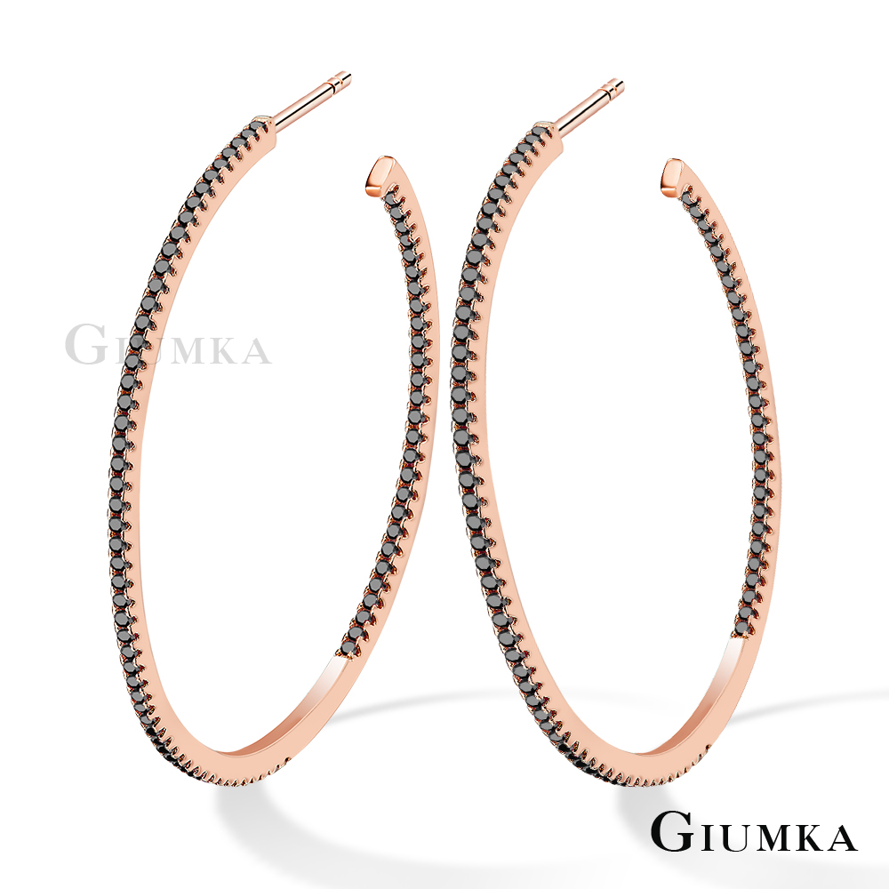 GIUMKA C型簡約雙邊鑽純銀耳環 925純銀 玫金黑鋯款 名媛淑女款 一對價格 MFS06126-4