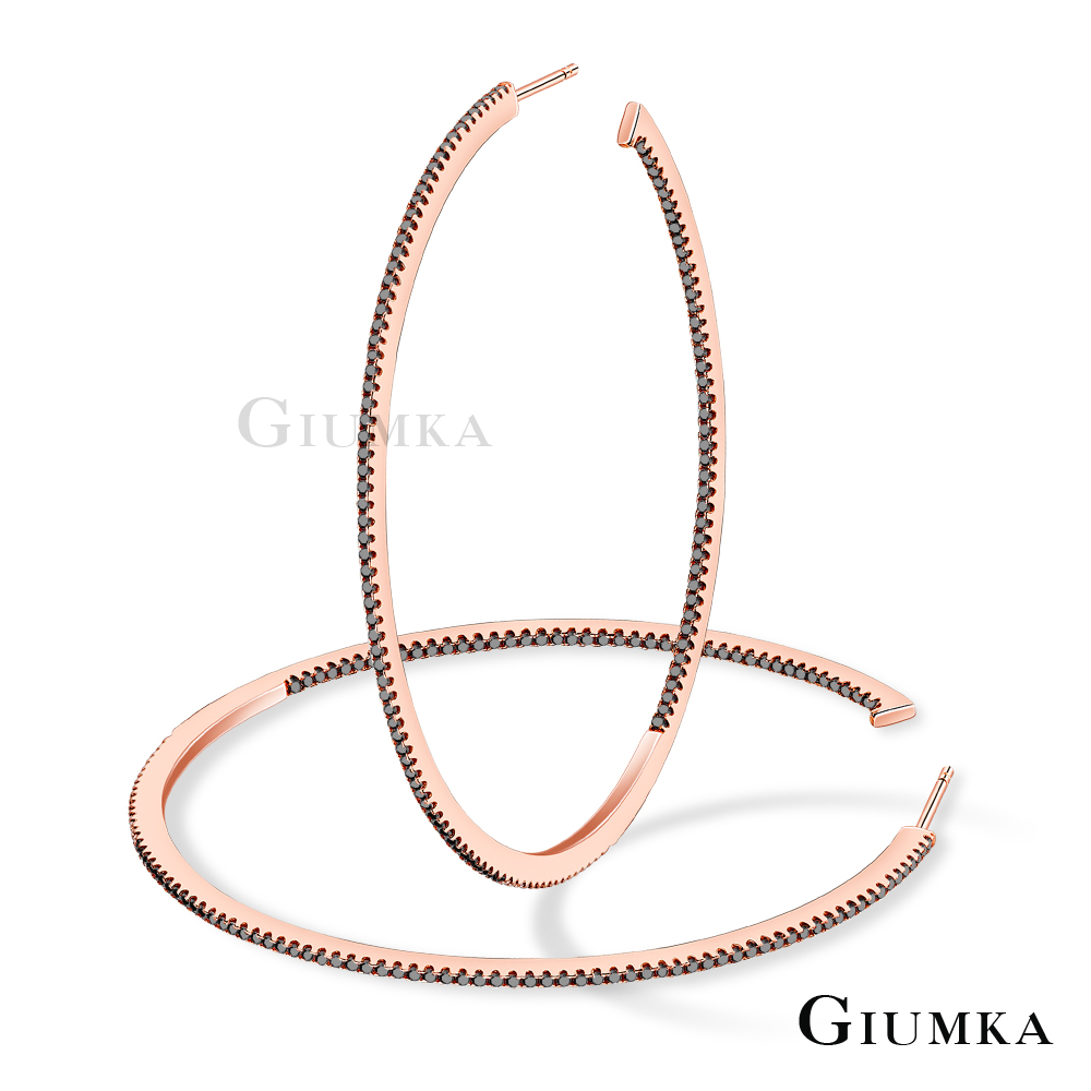 GIUMKA C型簡約雙邊鑽純銀耳環 925純銀 玫金黑鋯款 名媛淑女款 一對價格 MFS06128-4