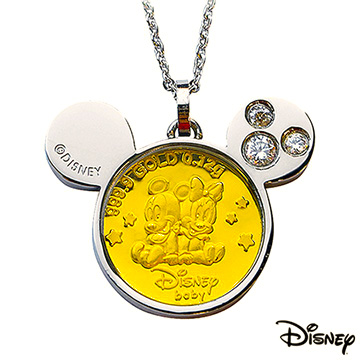 Disney 迪士尼 金飾 可愛兩小無猜黃金/白鋼項鍊