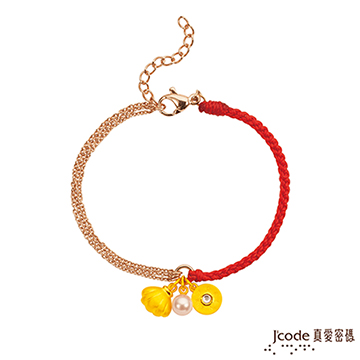 Jcode 真愛密碼 Jcode 珍惜寶貝黃金/玫鋼編織手鍊-紅