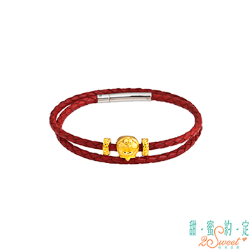 2sweet 甜蜜約定 Doraemon 笑口常開哆啦A夢黃金/皮繩手鍊