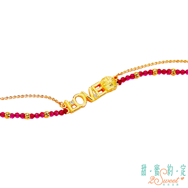 哆啦A夢 甜蜜約定  LOVE愛黃金/紅尖晶石手鍊-雙鍊款