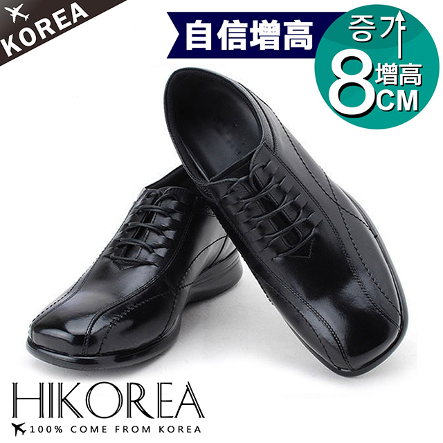 HIKOREA 正韓製/韓國皮鞋紳士款真皮手工隱形增高8cm縫線設計綁帶方頭皮鞋(8-9015/現貨+預購)
