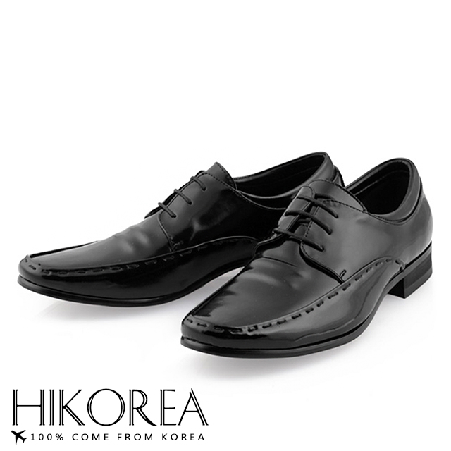 HIKOREA 韓國空運/韓國男鞋男款簡約亮面皮革粗針縫線裝飾紳士皮鞋(73-385/現貨+預購)