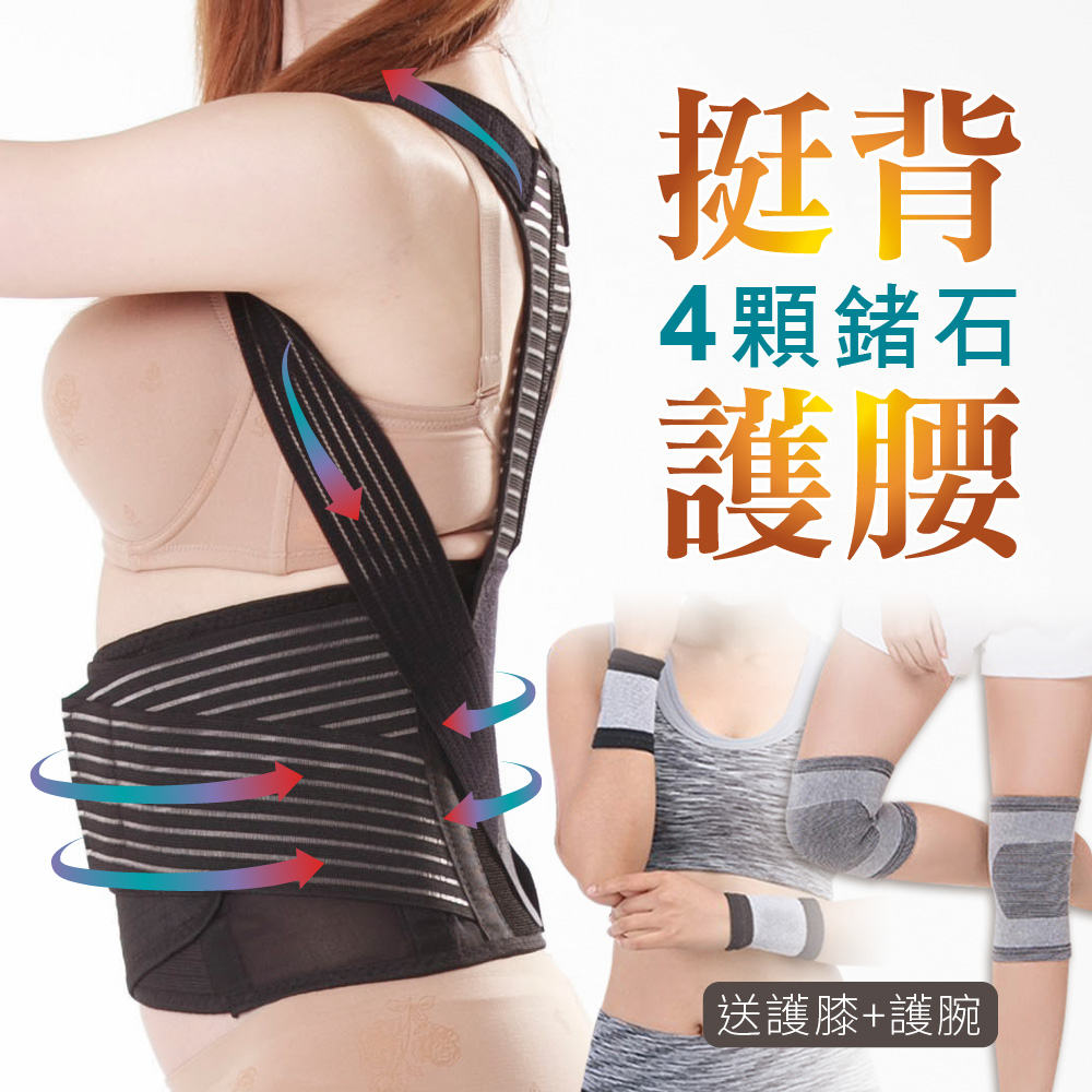 JS嚴選 鍺元素健康養生美背帶(鍺美背帶+灰膝灰腕)