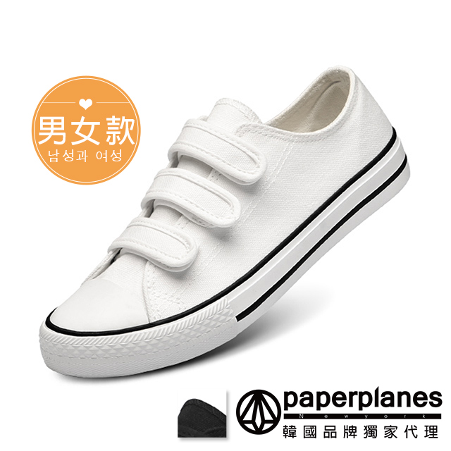 PAPERPLANES 韓國空運/韓國休閒鞋男女款純棉拼接奶油頭情侶三帶魔鬼氈帆布休閒鞋(7-153共2色/現貨+預購)