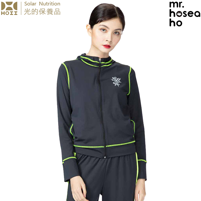 HOII 后益 MR.HOSEA HO 撞色風格連帽外套黑色 時尚機能防曬涼感抗UPF50抗UV