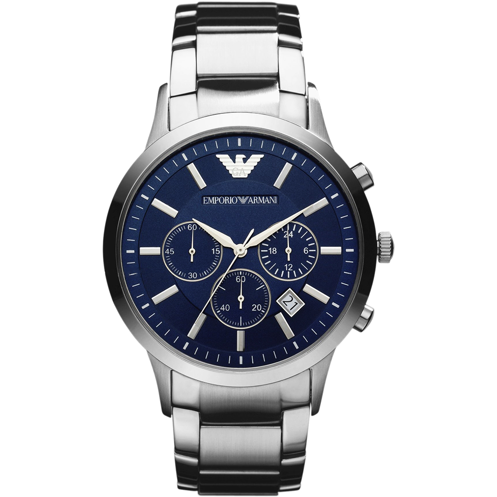 EMPORIO ARMANI Classic 王者時尚家三眼計時手錶-藍x銀/43mm AR2448