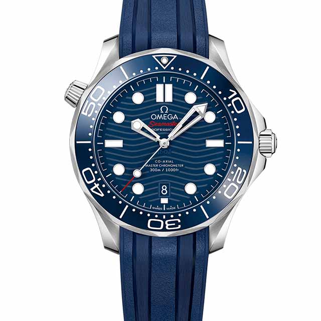 Omega 新款藍面波浪紋海馬膠帶款/42mm