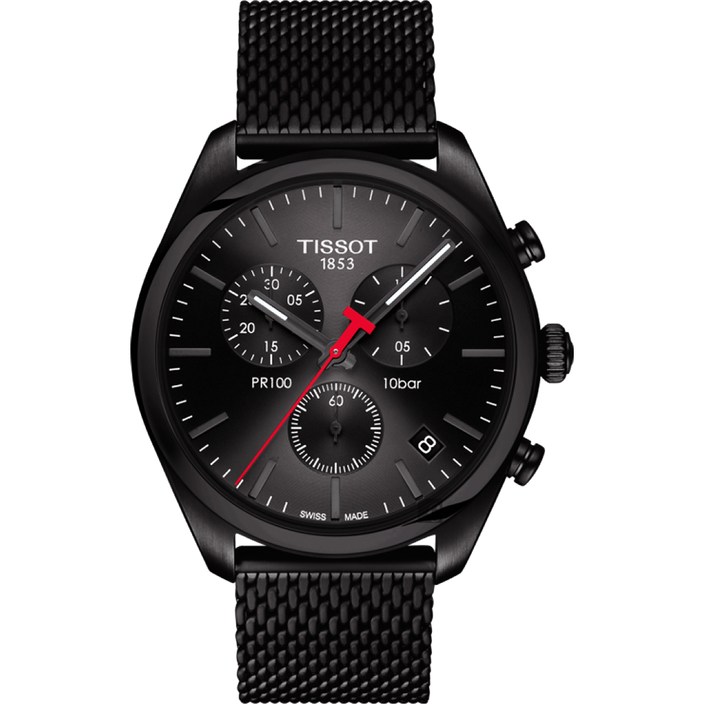 TISSOT 天梭 官方授權 PR100 經典米蘭帶計時手錶 百貨周年慶-鍍黑/41mm T1014173305100(其他規格)