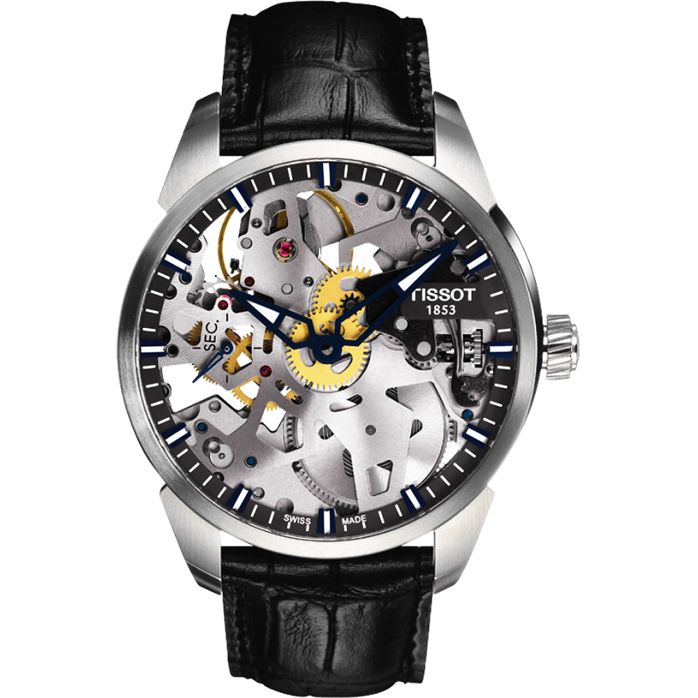 TISSOT 天梭 T-Classic T-Complication 鏤空手動上鍊腕錶-43mm T0704051641100 ...