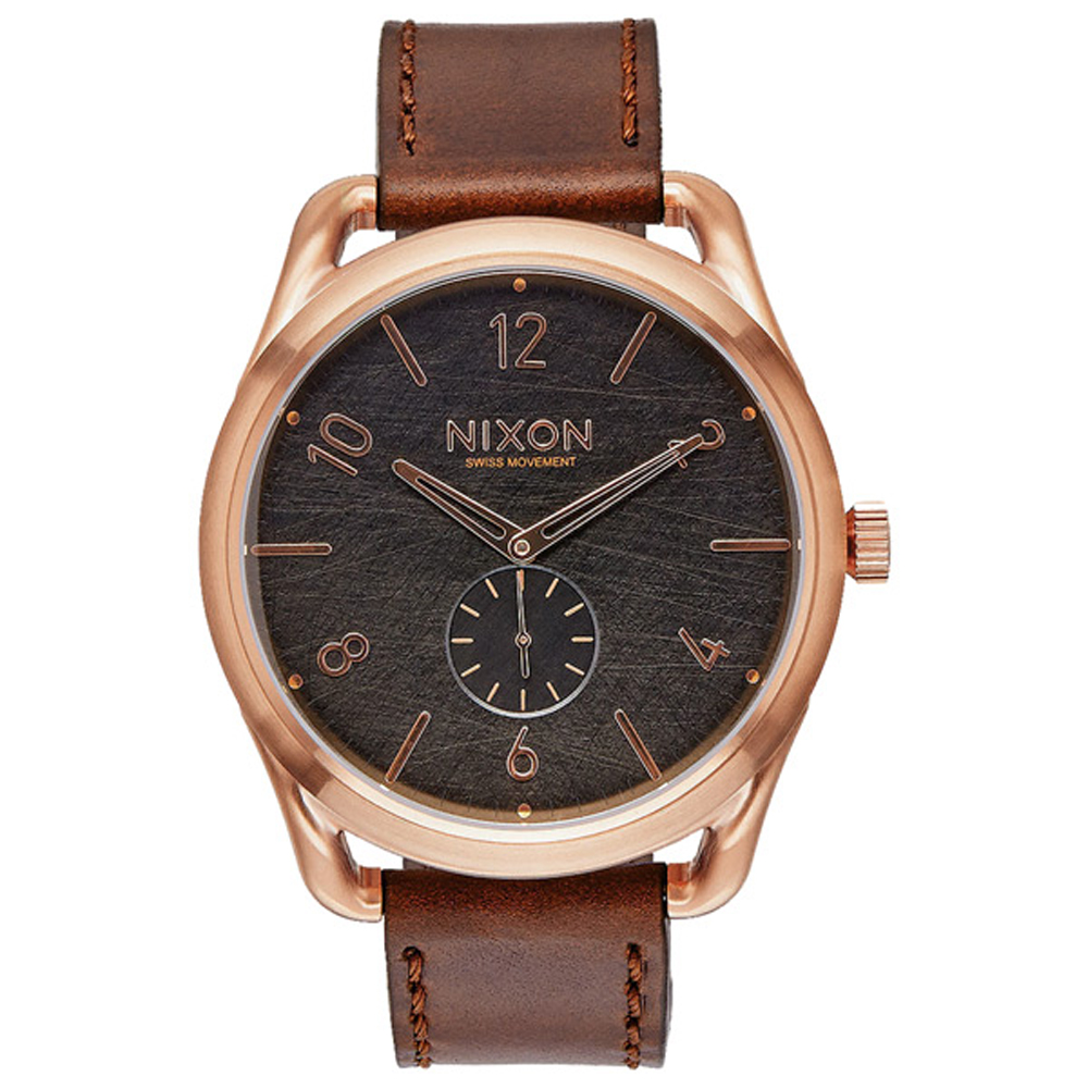 NIXON C45 LEATHER 跟隨自我潮流中性錶-玫瑰金框灰