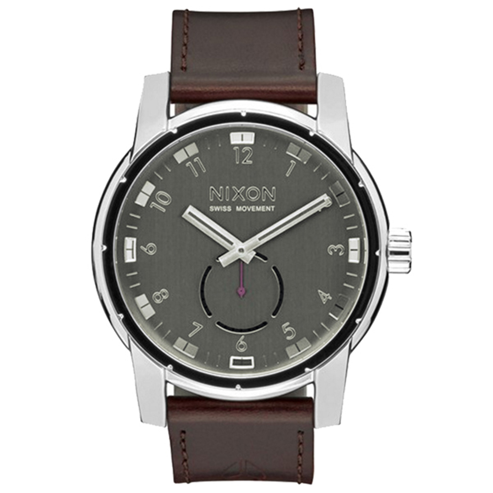 NIXON PATRIOT LEATHER 獨領風騷復古時尚腕錶-銀X咖啡