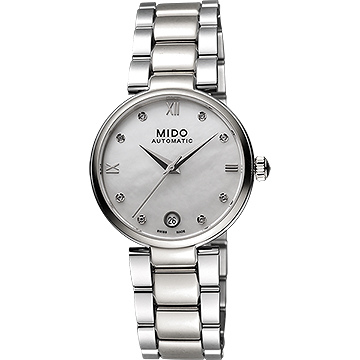 MIDO 美度 官方授權 Baroncelli 優雅羅馬真鑽機械女錶 百貨周年慶-珍珠貝/33mm M0222071111610