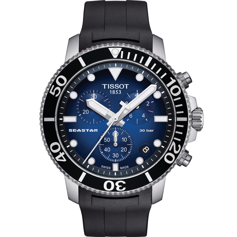 TISSOT 天梭 Seastar 海星300米潛水石英錶-橡膠款-T1204171704100