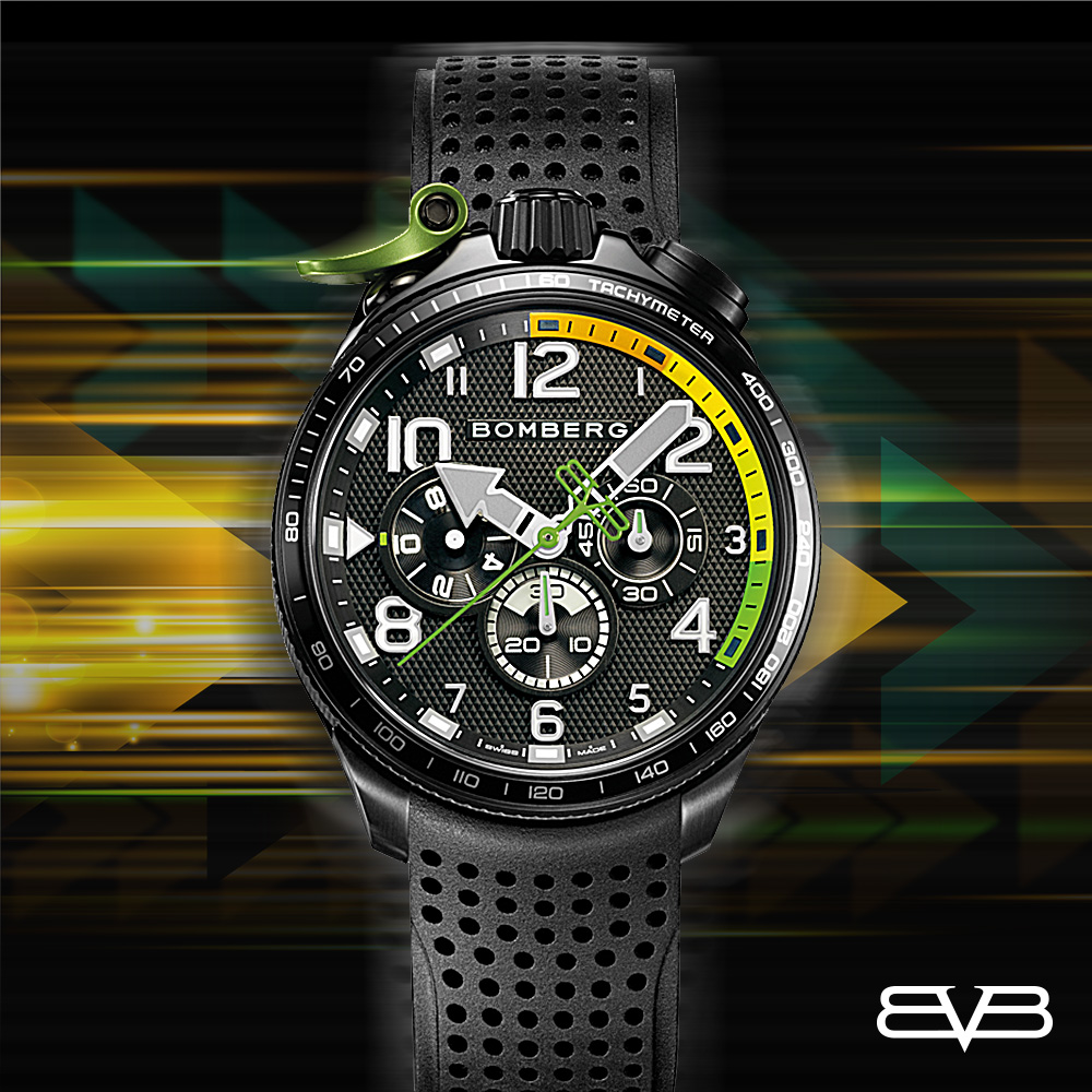 BOMBERG 炸彈錶 BOLT-68 Racing系列 黑綠XL賽車計時碼錶_BS45CHPBA.059-1.10