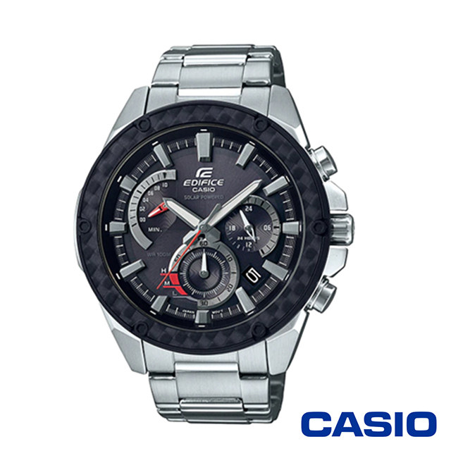 CASIO 卡西歐 小格紋重金屬太陽能時計男腕錶-黑x48mm EQS-910D-1A