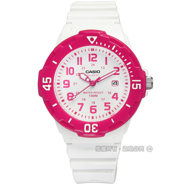 CASIO 卡西歐 / LRW-200H-4B / 潛水風格 迷你 運動手錶 白x桃紅 32mm