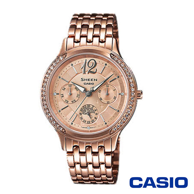 CASIO 卡西歐 浪漫優雅施華洛世奇玫瑰金女錶-玫瑰金x37mm SHE-3030PG-9A