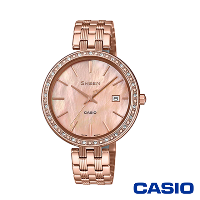 CASIO 卡西歐 奢華耀眼風采女腕錶-玫瑰金色x26mm SHE-4052PG-4A