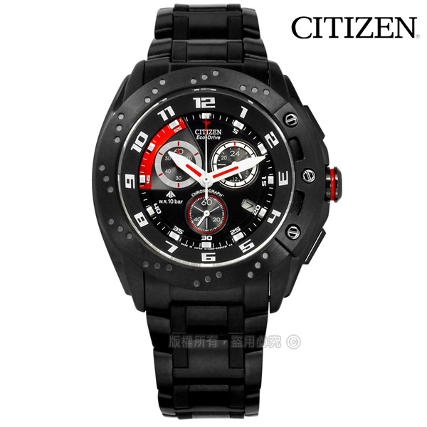 CITIZEN 星辰 / AT0729-51E / 光動能 藍寶石水晶 計時 日本製造 防水100米 不鏽鋼手錶 鍍黑 45mm