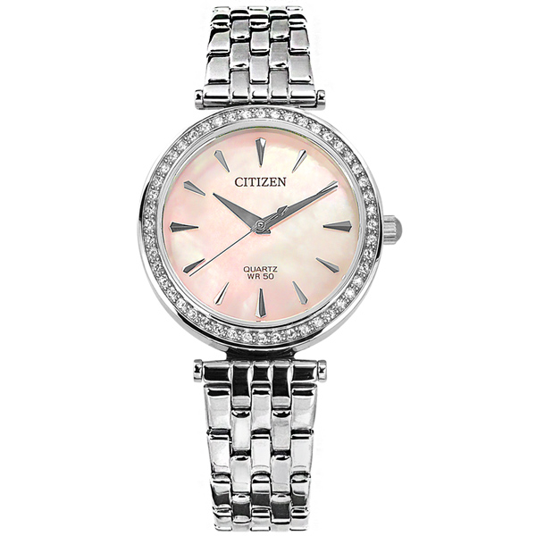 CITIZEN 星辰 / ER0210-55Y / 耀眼晶鑽 礦石強化玻璃 日本機芯 不鏽鋼手錶 粉色 30mm