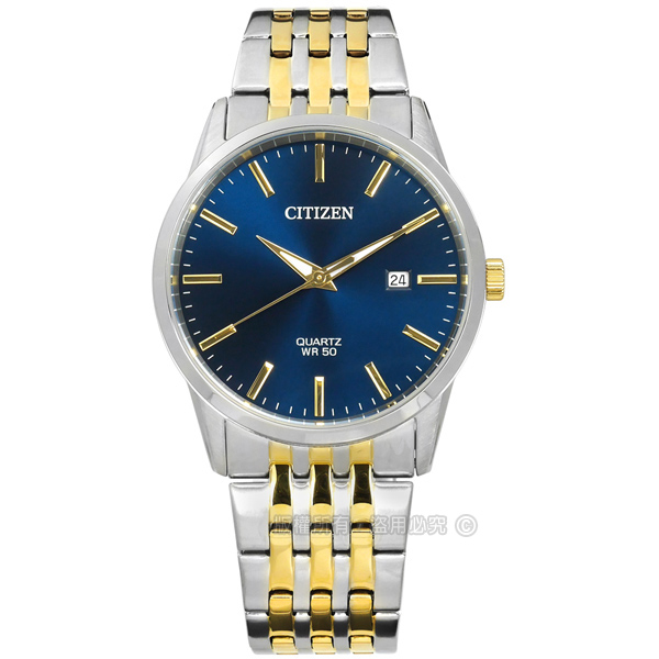 CITIZEN 星辰 / BI5006-81L / 品味風尚 礦石強化玻璃 日期 日本機芯 不鏽鋼手錶 藍x鍍金 39mm