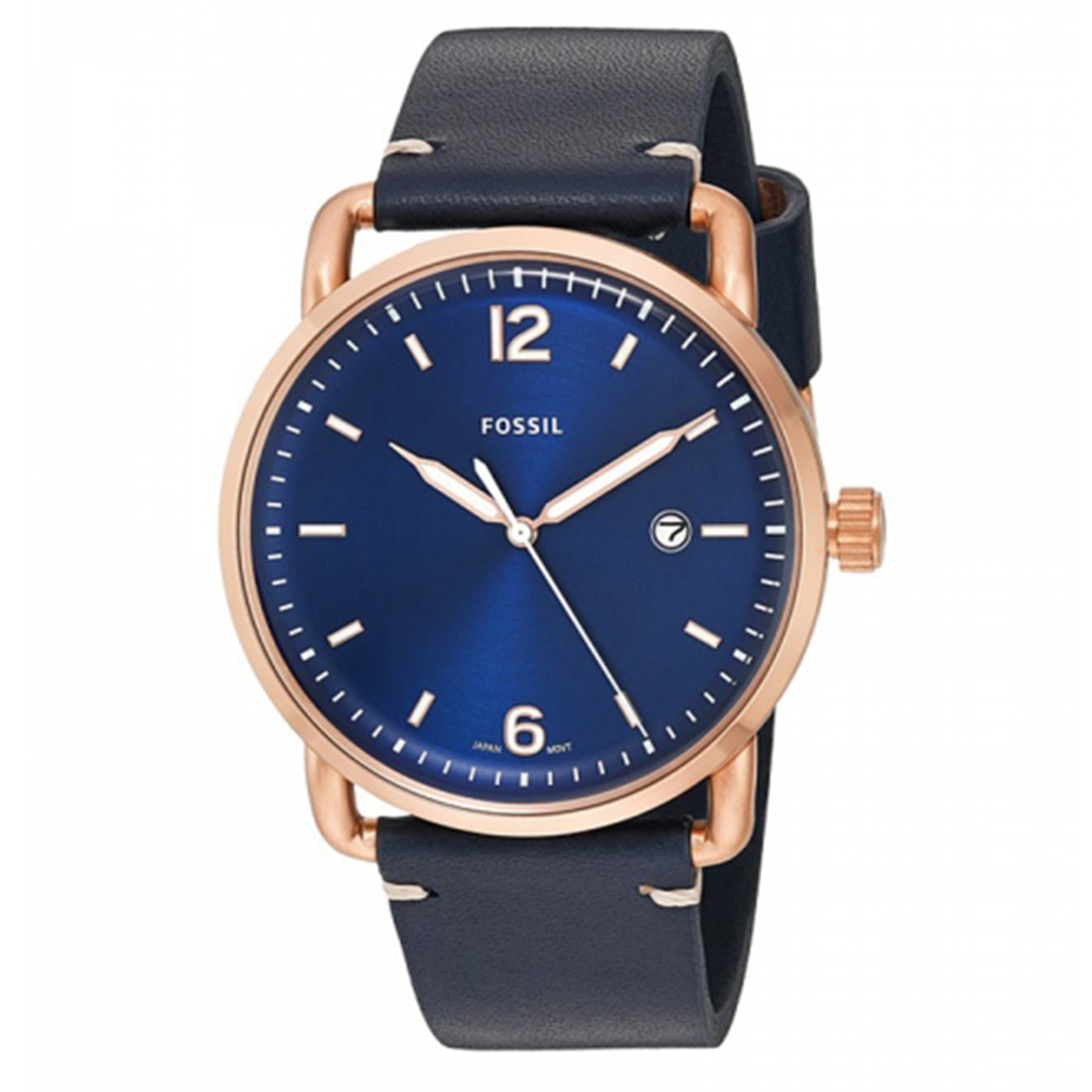 FOSSIL RUNWAY簡約時標時尚皮革腕錶(FS5274)-藍x44mm