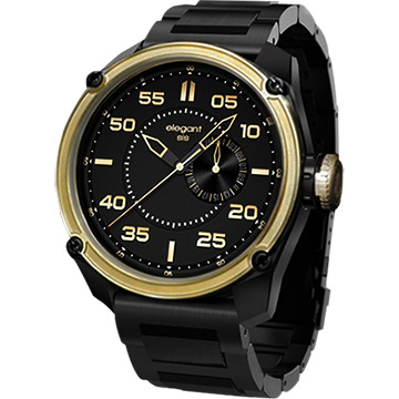 elegantsis 愛樂時 Army 特務風雲日期時尚手錶-黑金/46mm ELJT47-PB10MA