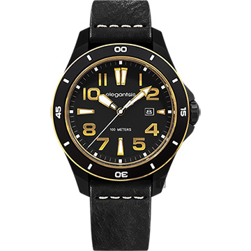elegantsis 愛樂時 JT65 騎士系列復古潮流手錶-黑x金框/48mm ELJT65-2G01LC