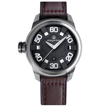 elegantsis 愛樂時 JF48N系列戰鬥機男錶-黑x咖啡色/48mm ELJF48N-2B01LC