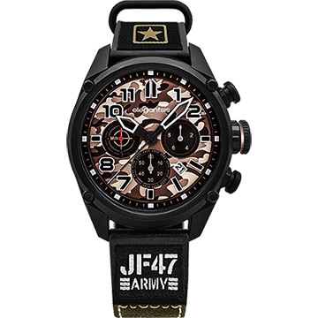elegantsis 愛樂時 Army 戰地迷彩三眼計時套錶-咖啡x黑/48mm ELJF47-6Y03MA