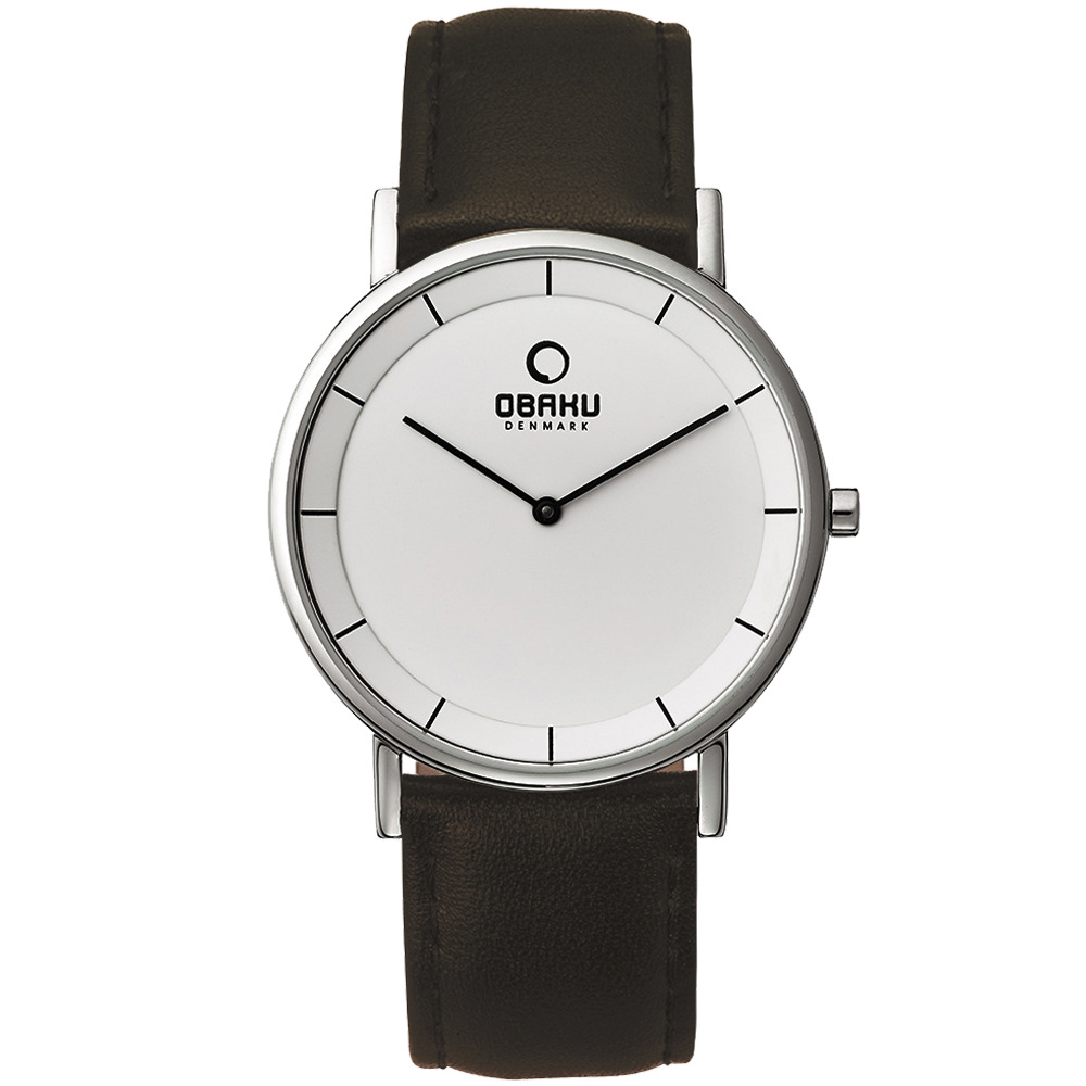 OBAKU 復刻極簡大面板時尚腕錶-白X咖啡